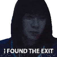 a woman with blood on her face and the words i found the exit