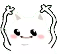 a cartoon cat is holding its arms up in the air and making a face .