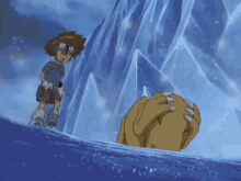 a person is jumping over a body of water with a cliff in the background