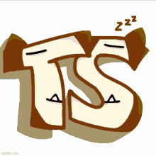 a cartoon drawing of the letter ts with a sleepy face