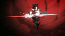a cartoon character is flying through the air with a red light behind him