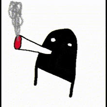 a cartoon drawing of a bird with a knife in its beak .