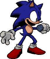 a cartoon of sonic the hedgehog with a microphone in his hand