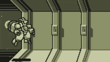a pixel art of a cartoon character with the letter i on the bottom right