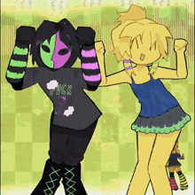 a drawing of two girls with one wearing a shirt that says fvck
