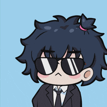 a cartoon drawing of a man wearing sunglasses and a suit