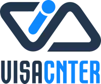 a logo for uisacnter with a blue triangle