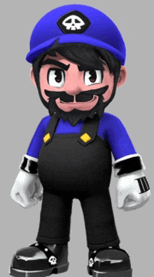 a cartoon character with a beard and a hat with a skull on it