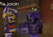 two purple minecraft characters are shaking hands and one has the name tai