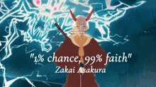 a drawing of a demon with the words " 1% chance , 1% faith "