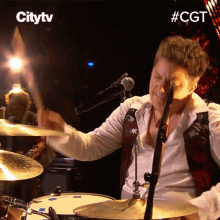 Playing The Drums Kellie Loder GIF - Playing The Drums Kellie Loder Canadas Got Talent GIFs