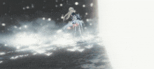 a girl in a white dress is standing in the dark