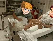 a person with a cast on their leg is getting a massage from a woman