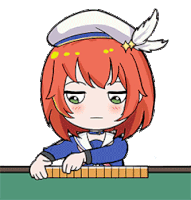 a cartoon of a girl with red hair playing mahjong