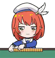 a cartoon of a girl with red hair playing mahjong