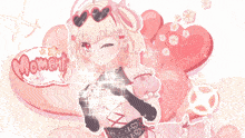 a girl holding a heart in front of a speech bubble with the word moment
