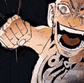 a drawing of a man with a tattoo on his chest laughing