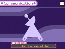 a purple background with a satellite and the words communication and information