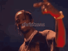 a man with the word christmas written on it