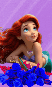 a cartoon of a mermaid with a heart shaped necklace