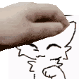 a close up of a person 's hand holding a drawing of a cat on a white background .