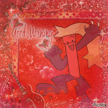a picture of a cartoon character with the words good morning