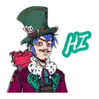 a cartoon drawing of a man wearing a top hat and a purple jacket with the letter hz below him