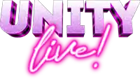 a neon sign that says unity live