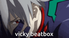 a close up of a person 's face with the words vicky beatbox above it