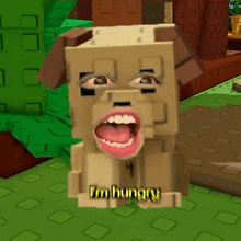 a cartoon dog says i 'm hungry in a video game scene