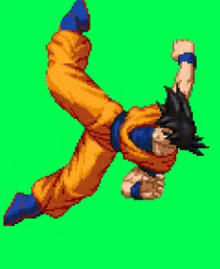 a pixel art of a man in a dragon ball z outfit on a green background