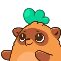 a cartoon drawing of a bear with a green leaf on its head