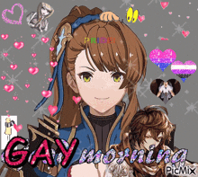 a picture of a girl with the words gay moving written on it