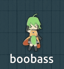 a cartoon of a girl with green hair and the word boobass below her