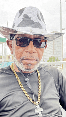 a man wearing a cowboy hat and sunglasses