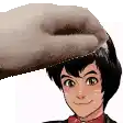 a person is petting a boy 's head with a cat .