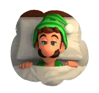 a cartoon character wearing a green hat is peeking out of a bed