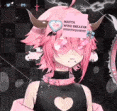 a girl with horns has a note on her head that says " watch wind breaker "