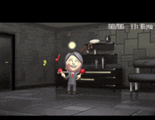 a video game character is dancing in a room with the time 2:16 pm