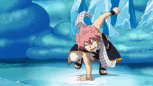 a cartoon character with a scarf around his neck is kneeling on the ground