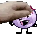a pixel art of a hand holding a purple object with a smile on its face .