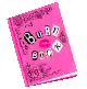 a pink book with a kiss on the cover is sitting on a white surface .