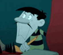 a cartoon of a man with a mustache holding a plunger