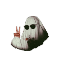 a ghost wearing sunglasses is giving a peace sign