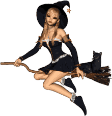bruxa witch broom cat kiss