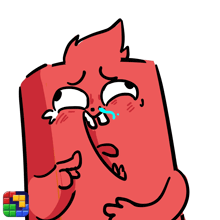 a cartoon drawing of a red block with a surprised look on his face