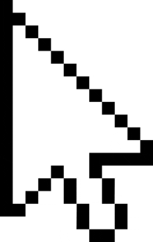 a pixelated arrow pointing to the right with a checkered pattern on a white background .