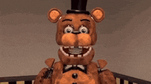 a teddy bear wearing a top hat and bow tie is looking at a hamburger .