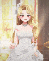a girl in a white dress holds a piece of paper