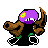 a pixel art drawing of a purple and brown monster with wings and a green eye .